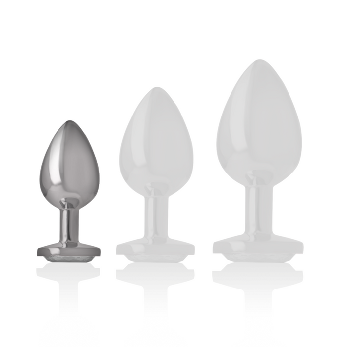 INTENSE - ALUMINUM METAL ANAL PLUG WITH SILVER CRYSTAL SIZE S