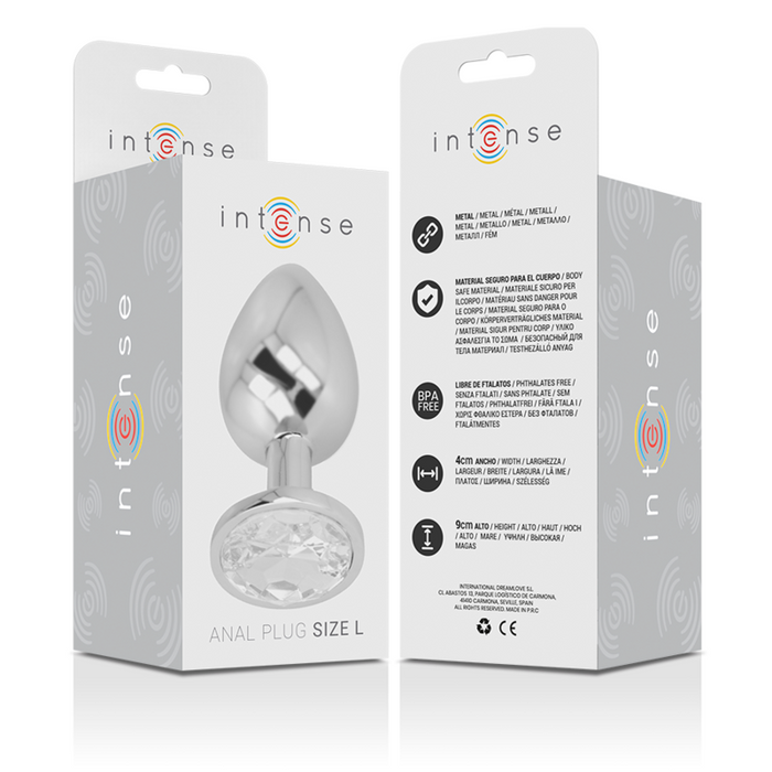 INTENSE - ALUMINUM METAL ANAL PLUG WITH SILVER CRYSTAL SIZE L