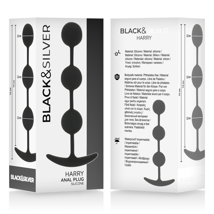 BLACK&SILVER - HARRY ANAL ROSARY 3 SILICONE SPHERES 14 CM