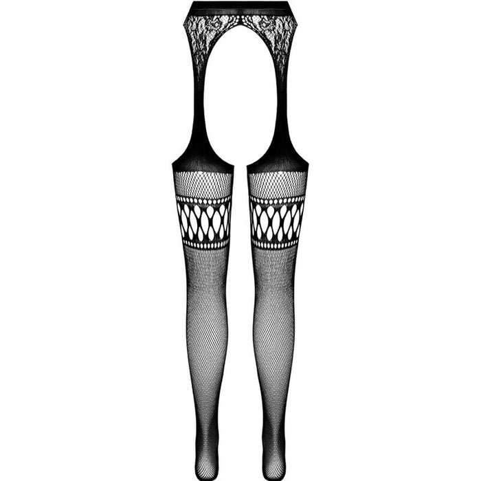 PASSION - S026 BLACK TIGHTS WITH GARTER ONE SIZE