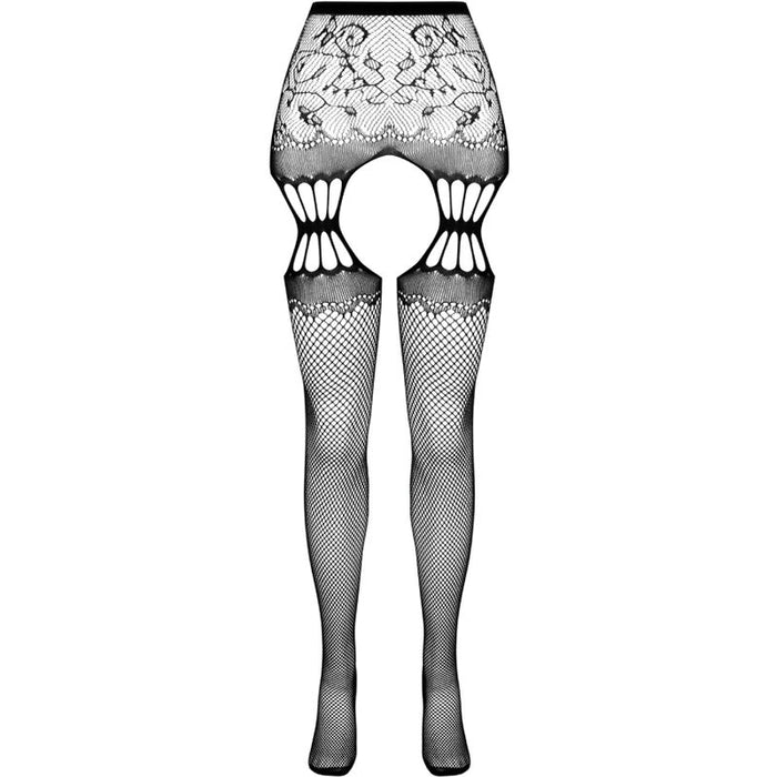 PASSION - S027 BLACK TIGHTS WITH GARTER ONE SIZE