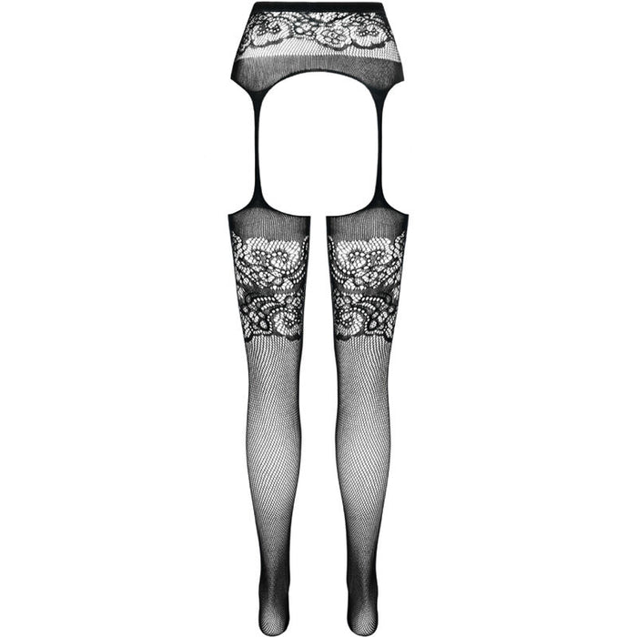 PASSION - S029 BLACK TIGHTS WITH GARTER ONE SIZE