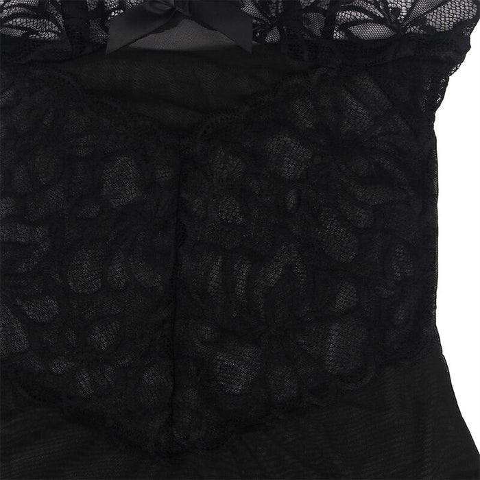 SUBBLIME - BABYDOLL WITH ADJUSTABLE STRAPS AND TRANSPARENT LACE FLORAL PRINT BLACK L/XL