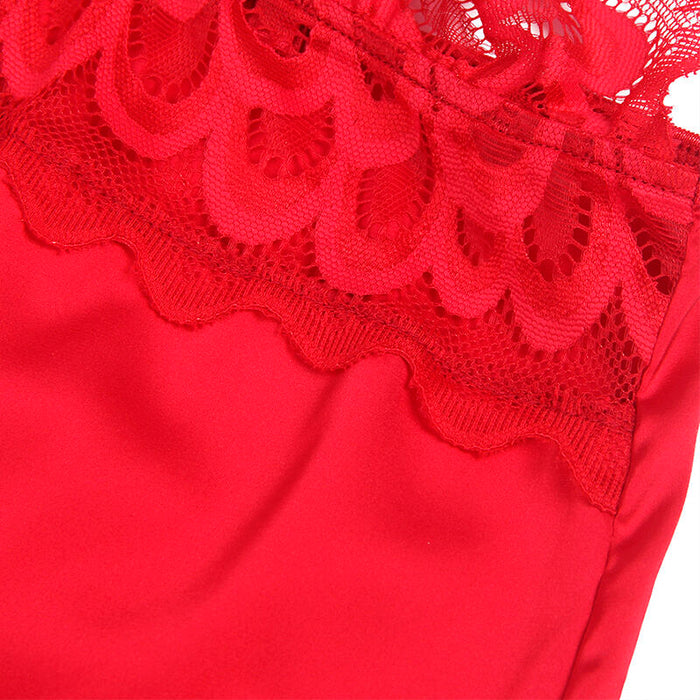 SUBBLIME - SATIN BABYDOLL WITH LACE RED L/XL
