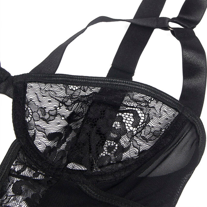 SUBBLIME - TEDDY WITH GARTER WITH LACE DETAIL AND STRIPS BLACK L/XL