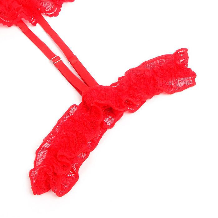 SUBBLIME - TEDDY WITH GARTER WITH LACE DETAIL AND STRIPS RED L/XL