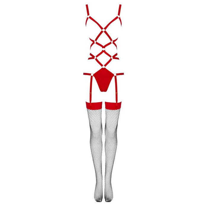 LIVCO CORSETTI FASHION - THIARA LC 20213 SET BODY + STOCKINGS RED S/M