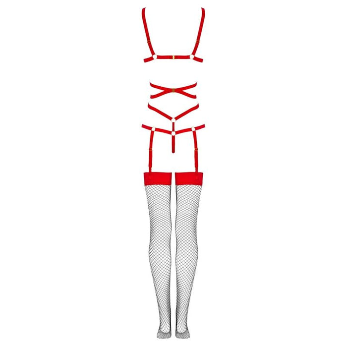 LIVCO CORSETTI FASHION - THIARA LC 20213 SET BODY + STOCKINGS RED S/M