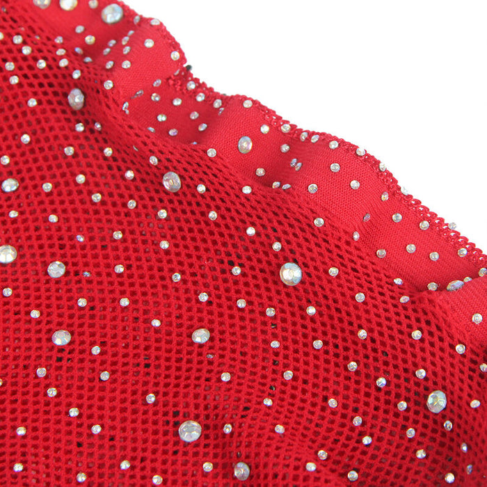SUBBLIME - 952181 FISHNET BODYSTOCKING WITH GLOVES AND DIAMONDS RED ONE SIZE