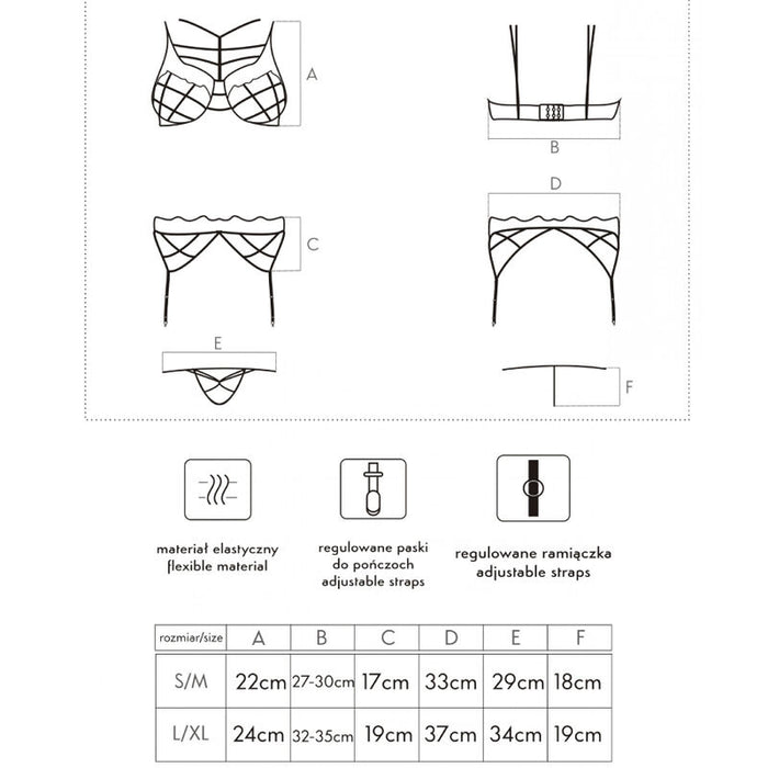 LIVCO CORSETTI FASHION - SOLEDAD LC 20217 BRA + PANTY + GARTER BELT L/XL