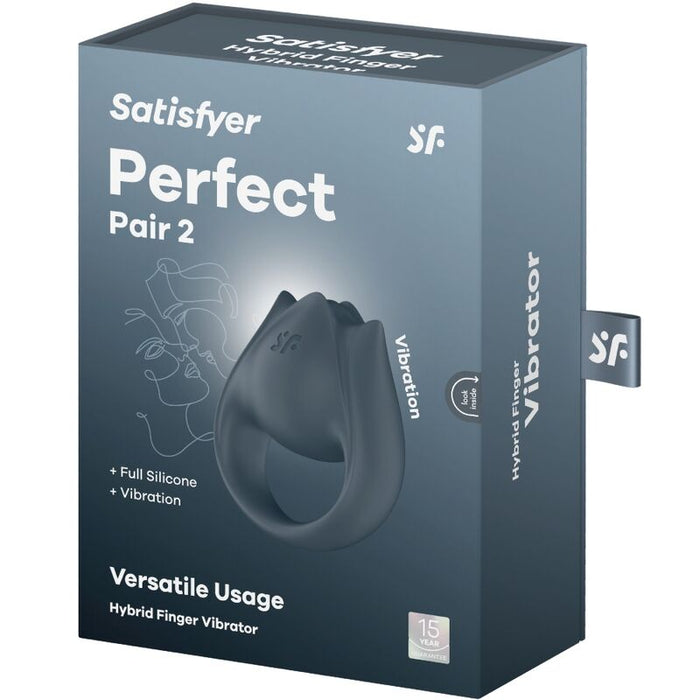 SATISFYER - PERFECT PAIR 2 MULTIVIBRATOR 2 IN 1 PENIS RING AND FINGER STIMULATOR GREY