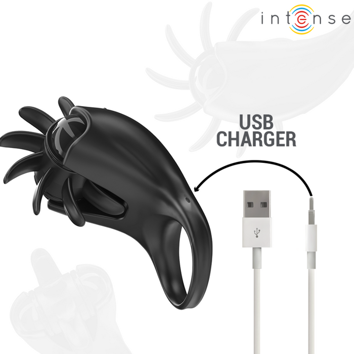INTENSE - MABEL VIBRATING RING 10 VIBRATIONS WITH CLITORIS STIMULATOR BLACK
