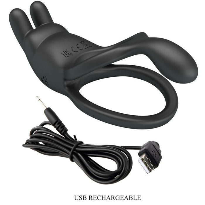 PRETTY LOVE - SETH DOUBLE VIBRATING RING RABBIT 7 VIBRATIONS BLACK