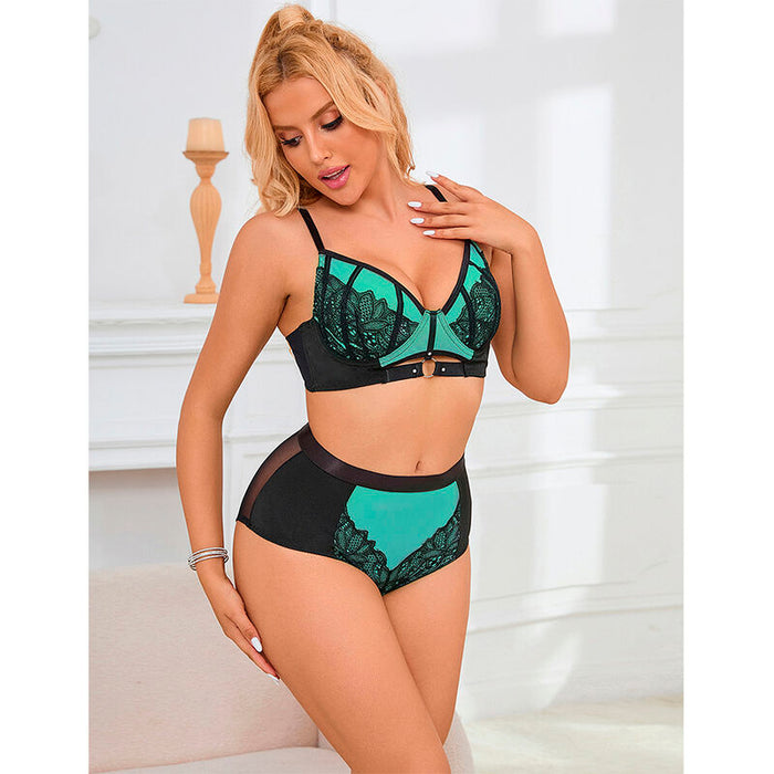 SUBBLIME - 955557 GREEN PATENT LEATHER MESH ZIPPER BRA SET S/M
