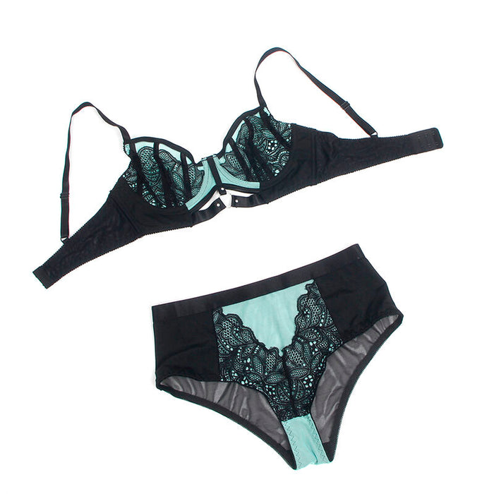 SUBBLIME - 955557 GREEN PATENT LEATHER MESH ZIPPER BRA SET S/M