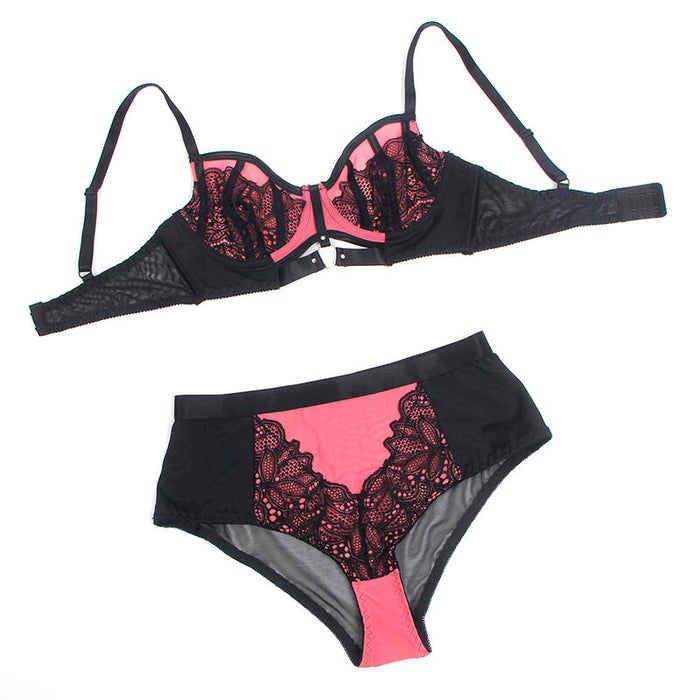 SUBBLIME - 955588 PINK PATENT LEATHER MESH ZIPPER BRA SET L/XL