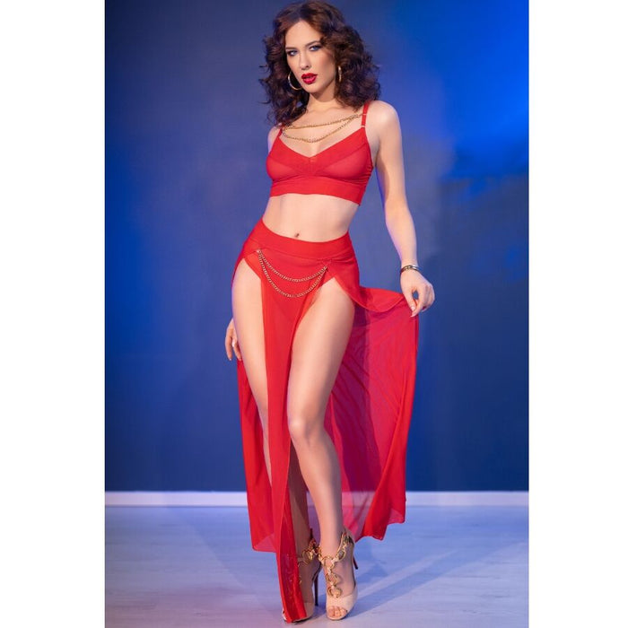 CHILIROSE - CR 4850 RED TOP AND LEGGINGS SET WITH GOLDEN ACCESSORIES M