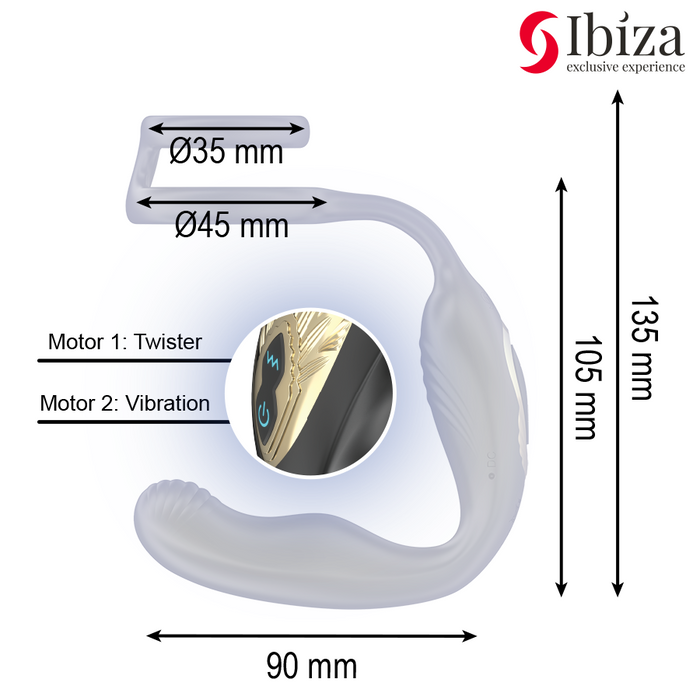 IBIZA - WIGGLE REMOTE CONTROLLED ROTATING ANAL PLUG WITH PERINEAL VIBRATION AND PENIS ENHANCING RINGS