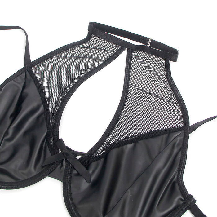SUBBLIME - 957599 LEATHER BRA AND SKIRT SET BLACK L/XL