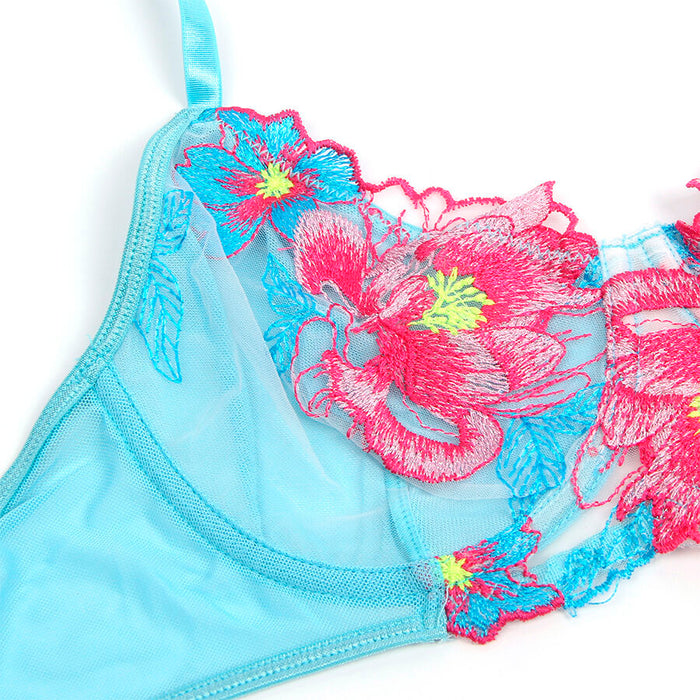 SUBBLIME - 957643 FLOWER EMBROIDERED BRA AND GARTER BELT SET PINK S/M