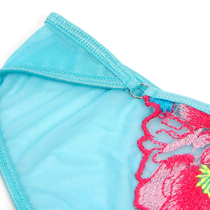 SUBBLIME - 957650 FLOWER EMBROIDERED BRA AND GARTER BELT SET PINK L/XL