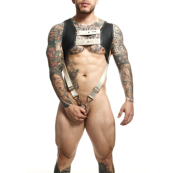 MOB - DNGEON HARNESS WITH GOLDEN PENIS RING ONE SIZE