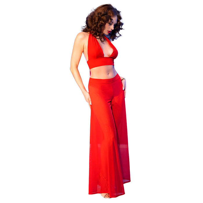 CHILIROSE - CR 4857 RED TOP AND PANTS SET SIZE S