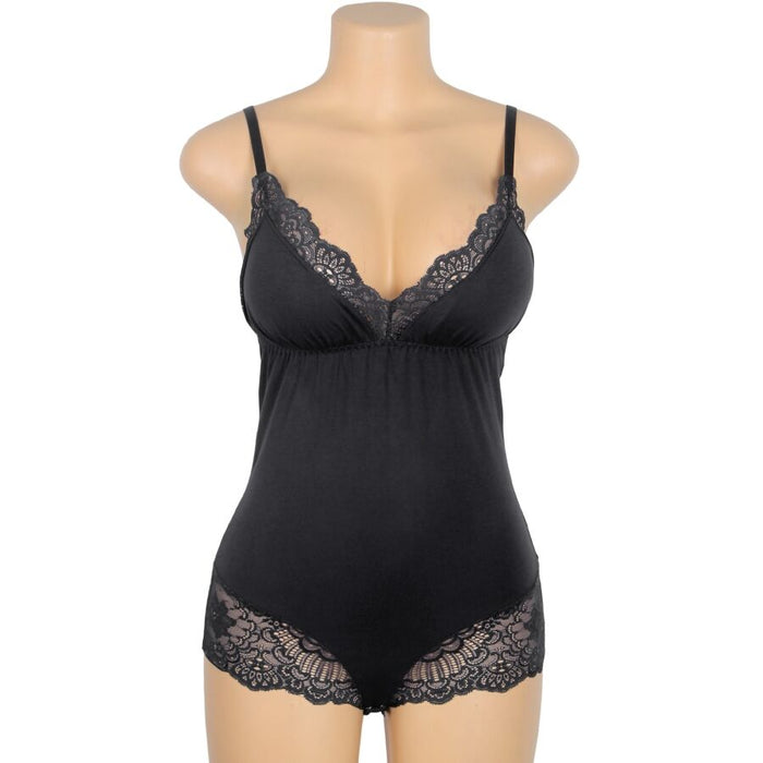 SUBBLIME - BLACK FLORAL LACE DETAIL TEDDY S/M