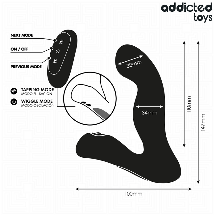 ADDICTED TOYS - OSCILLATING PROSTATE MASSAGER WITH PULSATION MODE REMOTE CONTROL