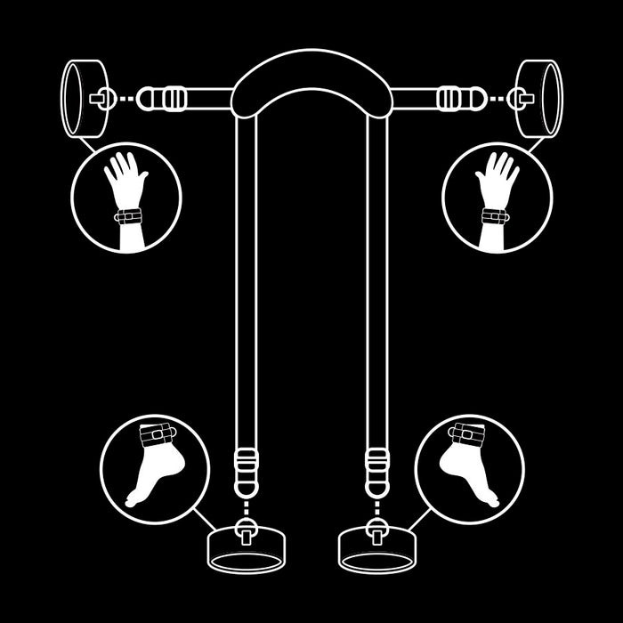 FETISH SUBMISSIVE - MASTER POSITION WITH 4 NOPRENE-LINED HANDCUFFS